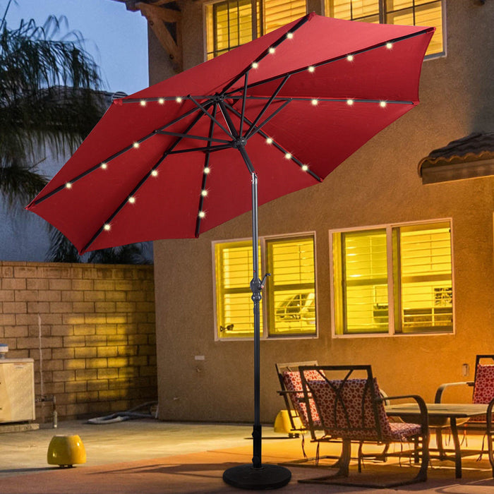 Costway 10ft Patio Solar Umbrella LED Patio Market Steel Tilt w/ Crank Outdoor Burgundy