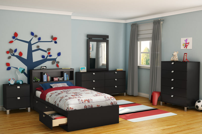 Spark Storage Bed And Bookcase Headboard Set - Pure Black 