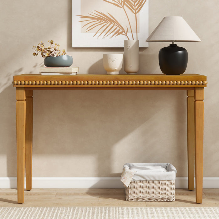 Martha 47.25\" Rustic Wood Sofa Table with Decorative Beaded Trim - Brown