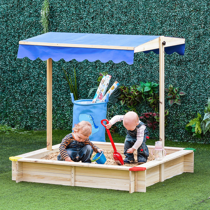 Kids Wooden Sandbox With Cover, Play Station For Children Outdoor Sand Box, With Seats, For Backyard, Beach, 47\" X 47\" X 47\", Natural