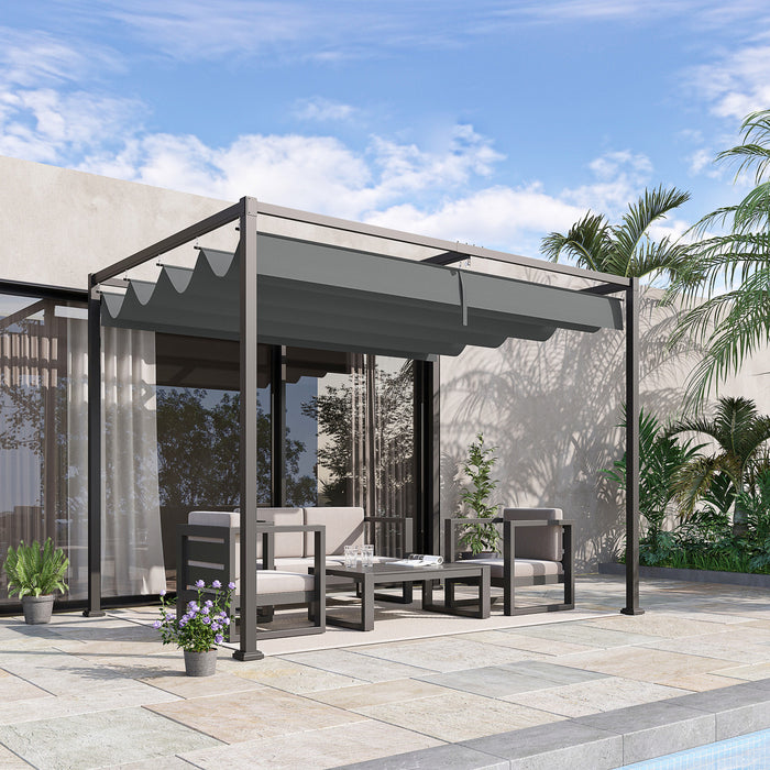 Outsunny 10' X7' Patio Pergola With Retractable Canopy, Outdoor Sun Shelter, Yard Shade, Grey