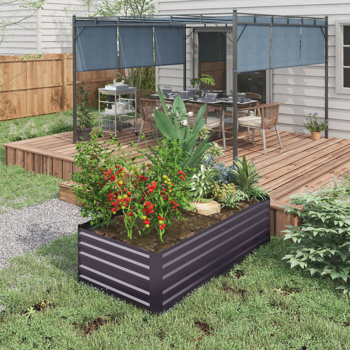 Outsunny Raised Garden Bed, 71\" X 35\" X 23\" Galvanized Steel Planters For Outdoor Plants With Multi-reinforced Rods For Vegetables, Flowers And Herbs, Dark Grey