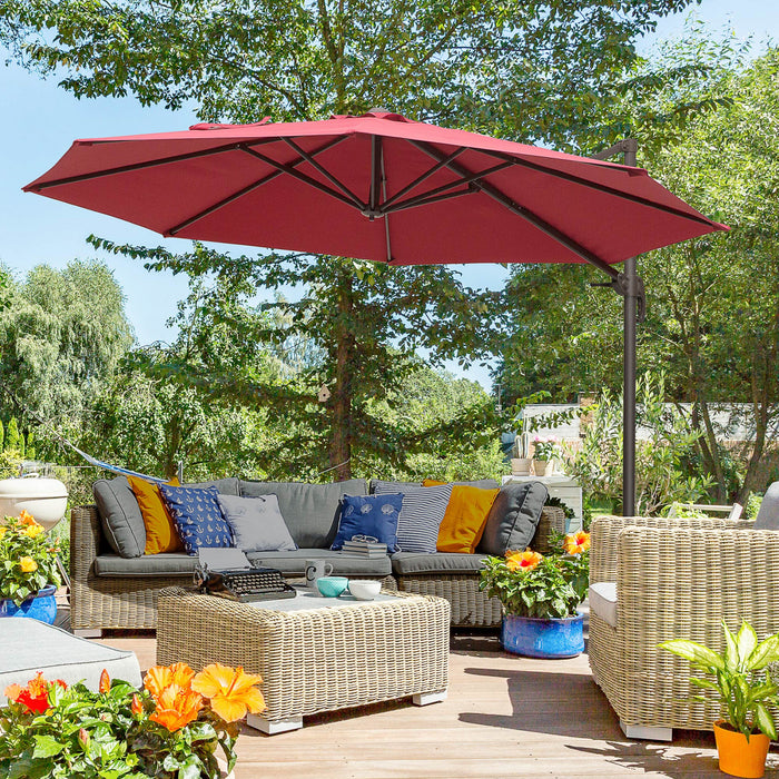 Outsunny 10ft Cantilever Patio Umbrella With 360° Rotation, Wine Red