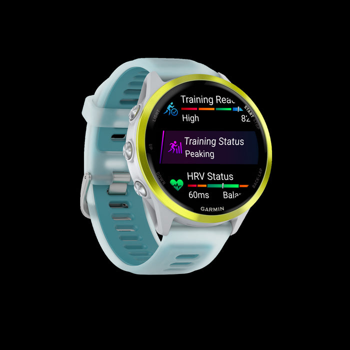 Garmin Forerunner 570 Smartwatch 47mm, Amoled, Amp Yellow Aluminum, Whitestone/turquoise, Gps Running Tracker, 11-day Battery