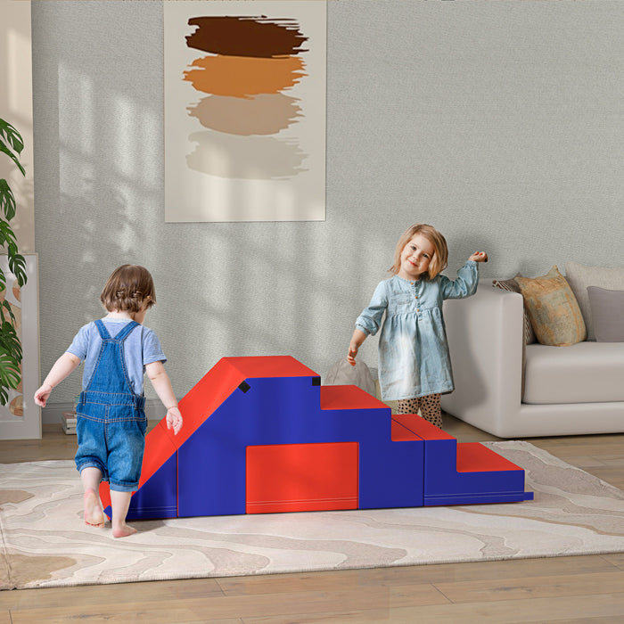 Qaba Kids Crawl And Climb Foam Play Set Toddler Nugget 2-piece Interactive Set For Climbing, Crawling, Sliding Play Zone For Baby Preschooler 1-3 Years, Dark Blue