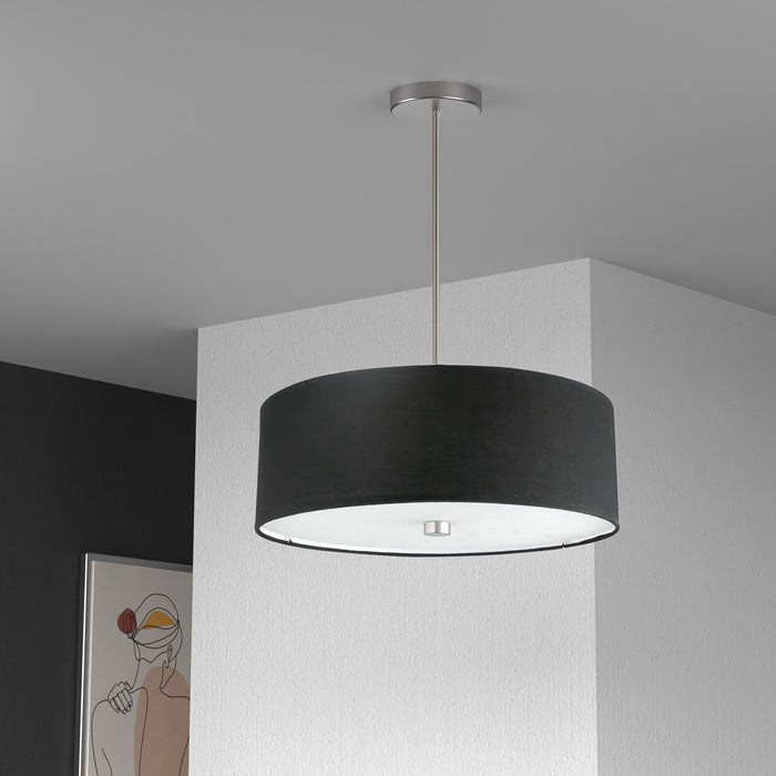 Dainolite Everly 4 Light Pendant Satin Chrome Finish Black Shade Lamp