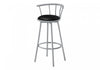 Barstool Set Of 2 Swivel Bar-Height Grey Metal Black Leather-Look Contemporary Modern