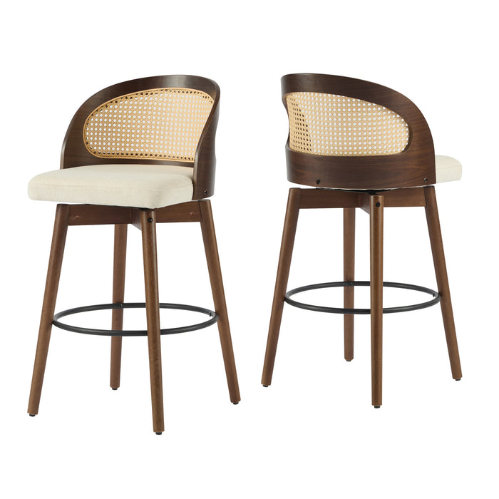 Calvin Indoor Counter Height Swivel Bar Stool Set of 2 with Ergonomic Backrest,Walnut