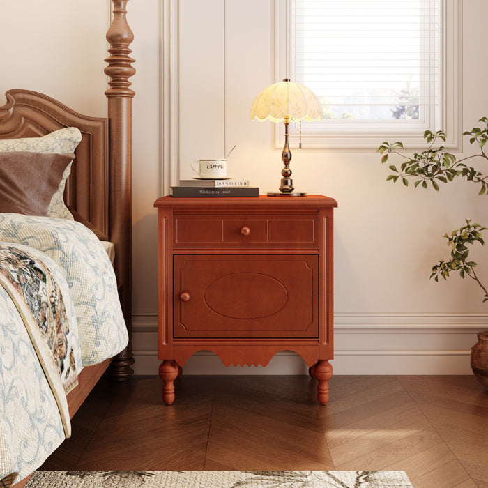 Amelia Vintage 24\" Nightstand with Carved Drawer and Cabinet,Brown