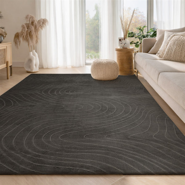 Somos Contemporary Charcoal Washable Rug 9'0\" x 12'0\" Indoor Area Rug