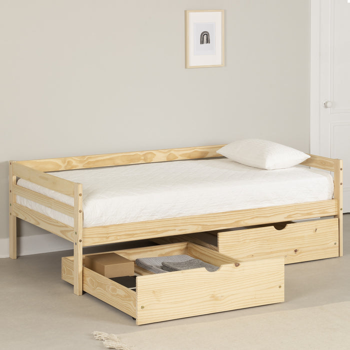 Sweedi Solid Wood Daybed With Storage Drawers Natural Wood - South Shore