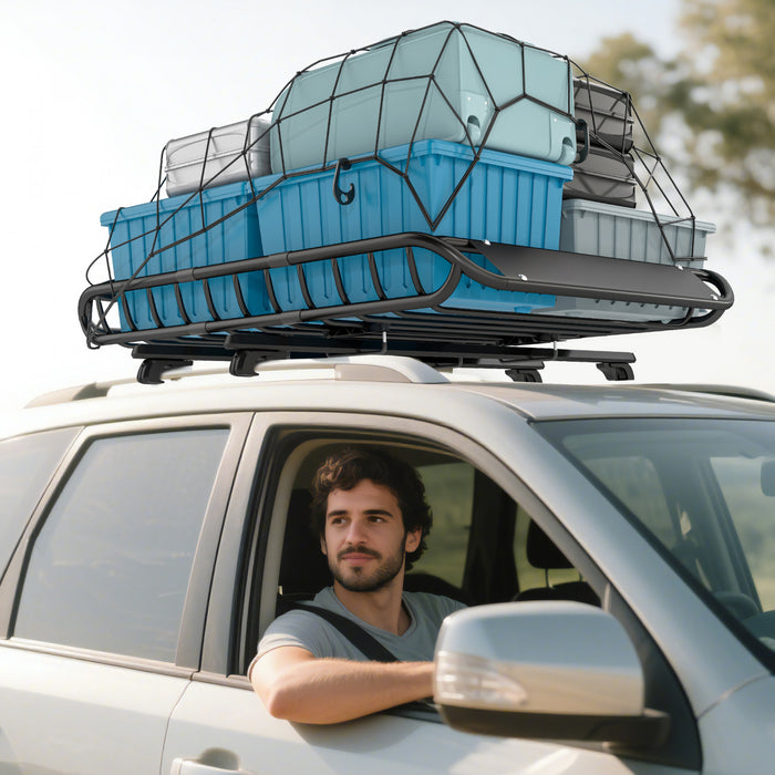 Soozier Roof Rack Cargo Carrier Basket, 150LBS Heavy Duty Roof Basket, 46\" x 36\" x 4.5\" Rooftop Cargo Carrier for SUV, Truck, Car, Top Luggage Storage Holder for Travel, Camping