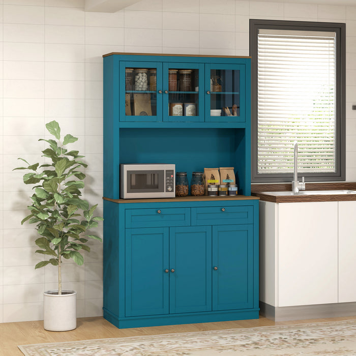 HOMCOM 71\" Pantry Cabinet w/ Microwave Space Buffet w/ Hutch Navy Blue