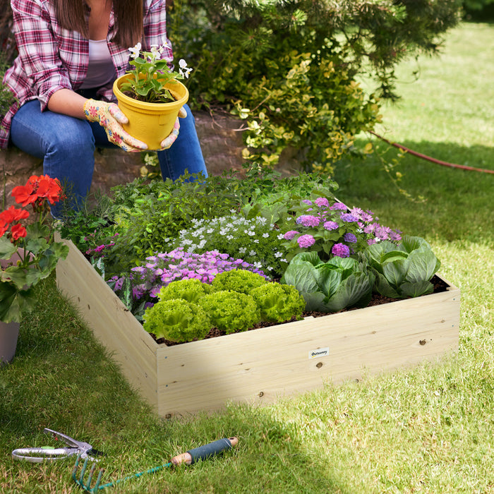 Outsunny Wooden Raised Garden Bed Kit, Elevated Planter Box With Bed Liner For Backyard, Patio To Grow Vegetables, Herbs, And Flowers, 4' X 4' X 12\"