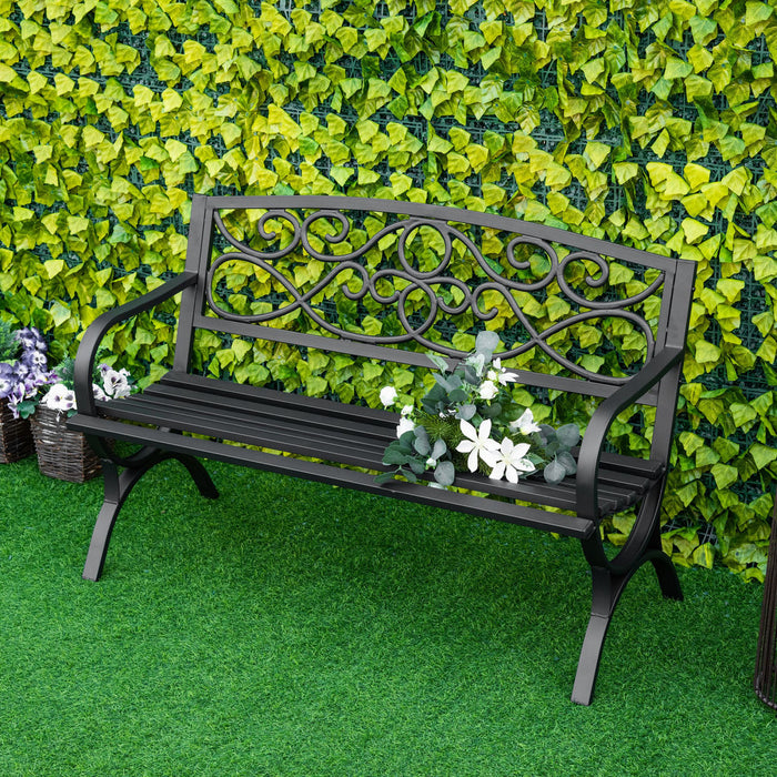 Outsunny 2-Seater Outdoor Bench, Patio Loveseat with Armrests, Black