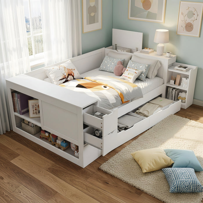 Mason Daybed with Headboard Storage and Multifunctional Storage Bed Frame,Full Size,White