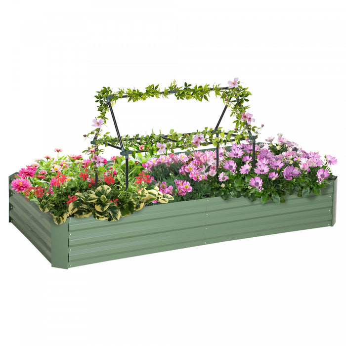 Outsunny Raised Garden Bed with 2 Trellis Tomato Cages, Light Green