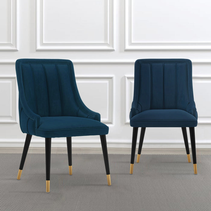 Eda Modern Wood Upholstered Dining Chair in Midnight Blue - Set of 2