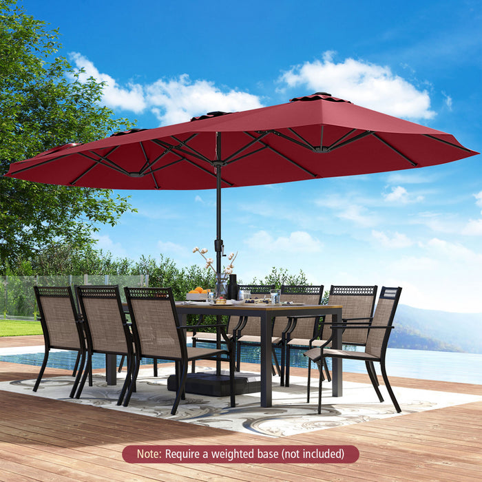 Costway 15.5 FT Extra-Large Patio Umbrella with LED Solar Lights & 12 Heavy-Duty Ribs Red
