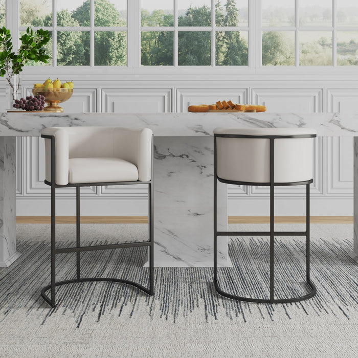 Cosmopolitan Mid-Century Modern Metal Upholstered Barstool in Cream - Set of 3 Bar Stool