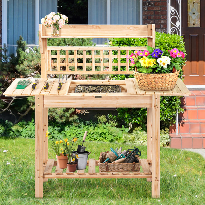 Costway Garden Potting Bench Workstation Table W/sliding Tabletop Sink Shelves