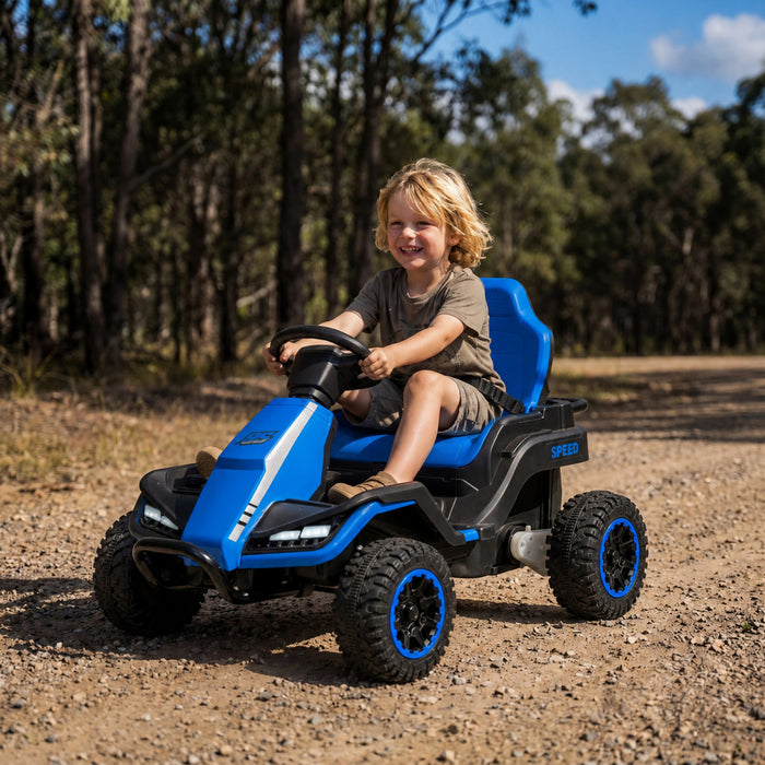 Qaba 24V Kids Ride On Car, Battery Powered Electric Vehicle with Dual Motors, Remote Control, 4-Wheel Suspension, Soft Start, LED Lights, Music, Horn for 3-6 Years, Blue