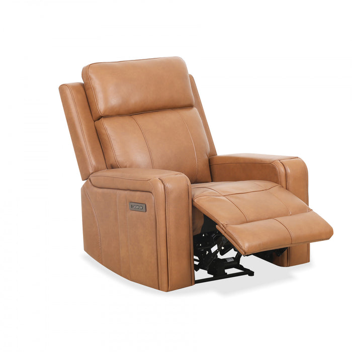 Bellamy 37 in. Leather Match Power Glider Recliner with Adjustable Headrest and USB - Cognac