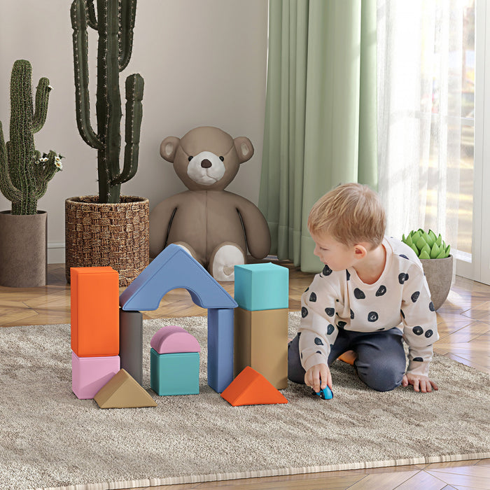 Qaba Soft Play Equipment For Kids, 11-piece Foam Blocks For Toddlers, Modular Kids Play Toys For Indoor Development And Colour Education, Light Colour