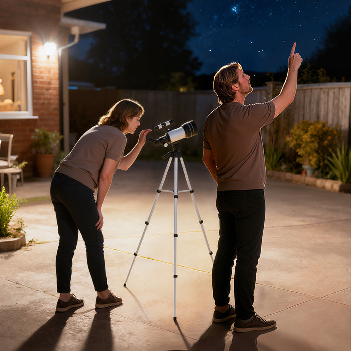 Outsunny Telescope for Adults Beginners, 70 mm Aperture Portable 300 mm Refractor Telescope with 100X Magnification, Adjustable Tripod, Celestial Stargazing, White