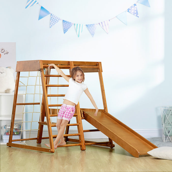 Qaba 6-in-1 Kids Indoor Playground Jungle Gym With Slide, Climbing Wall, Rope Climber, Monkey Bars, Swing, Ladder, Toddler Climbing Toys For 3-10 Years Old