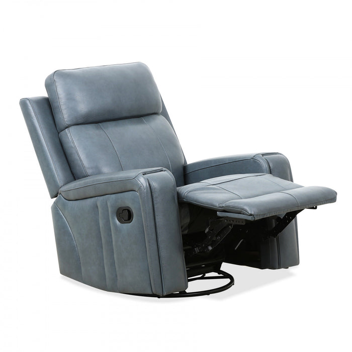 Bellamy 37 in. Leather Match Swivel Glider Recliner - Blue
