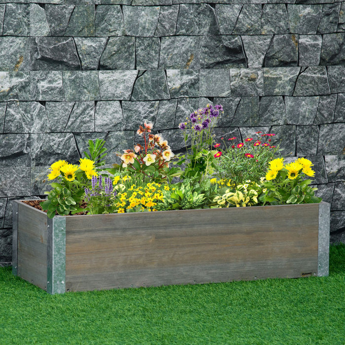 Outsunny 38\" X 12\" Raised Garden Bed Elevated Wooden Planter Box Outdoor For Backyard, Patio To Grow Vegetables, Herbs, And Flowers, Light Grey