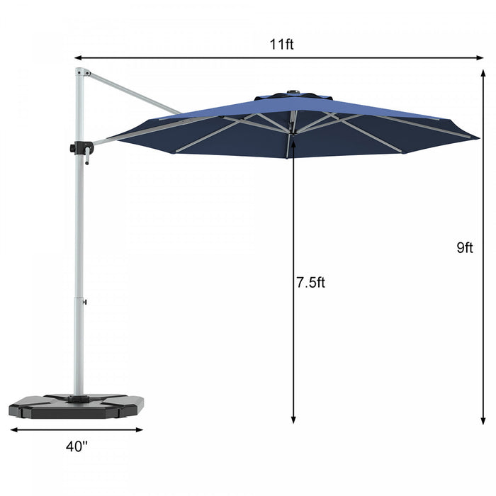 11' Patio Cantilever Offset Umbrella 360° Rotation Outdoor Tilt Blue