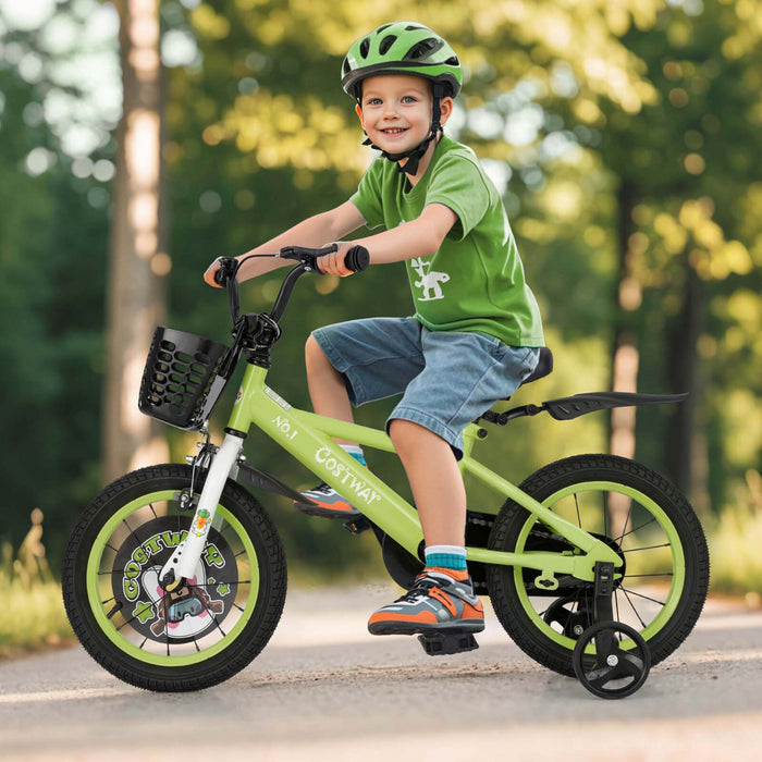 Costway 14\" Kid's Bike For 3-5 With Height-adjustable Handlebar & Saddle Handbrake Green