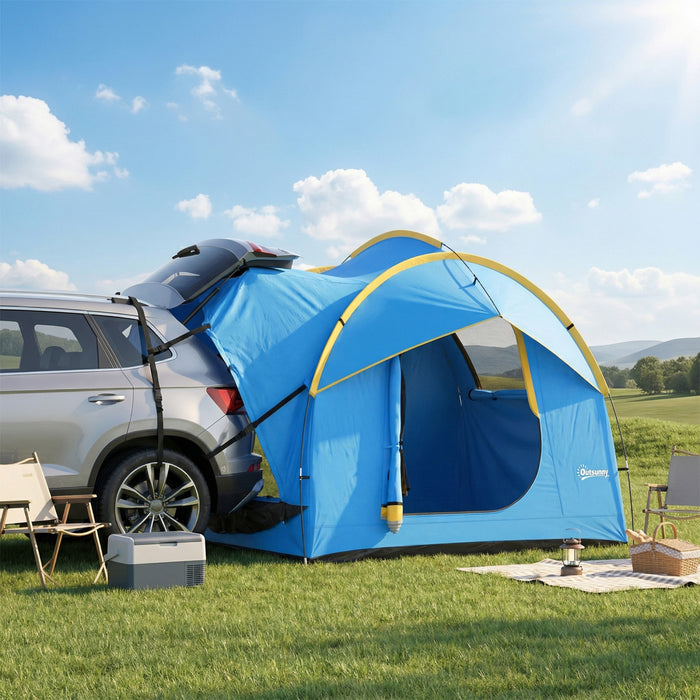 Outsunny Car Camping Tent with 3 Doors, 3000mm Waterproof, Blue and Orange