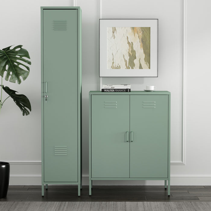 Naomi Modern 2-Piece Metal Storage Cabinets in Sage Green