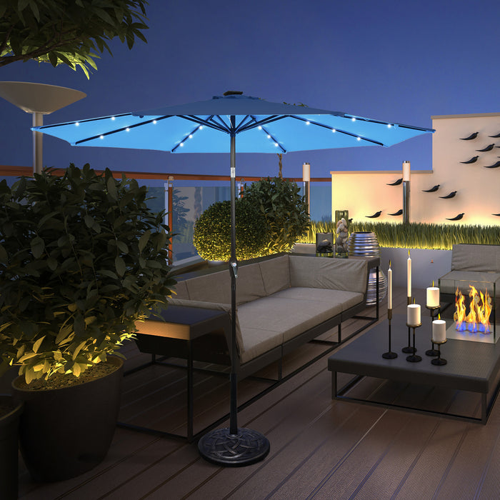 Costway 10' Solar LED Lighted Patio Market Umbrella Tilt Adjustment Crank Blue