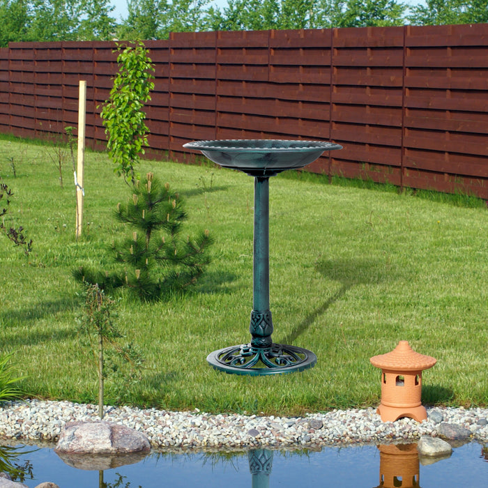Outsunny 27'' Bird Bath Outdoor Resin Decor With Fleur De Lis Pattern