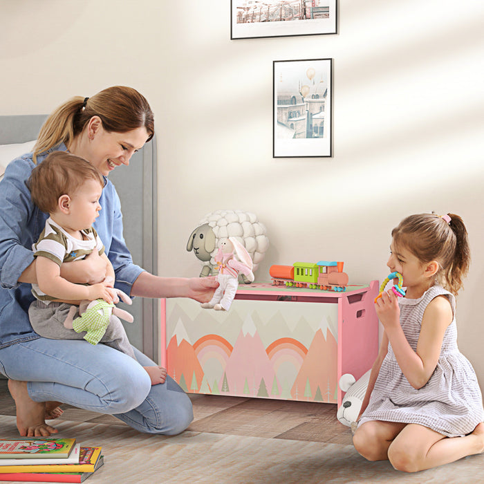 Qaba Toy Box With Lid, Toy Chest Storage Organizer For Bedroom With Safety Hinge, Pink