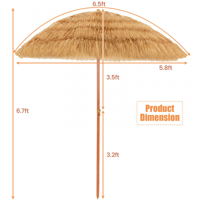 Costway 6.5 FT Thatched Beach Umbrella Tilt Tiki Hawaiian Patio Portable