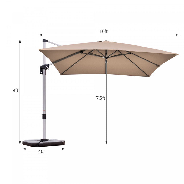 Costway 10Ft Square Patio Offset Cantilever Umbrella 360 Degree Tilt Aluminum Tan