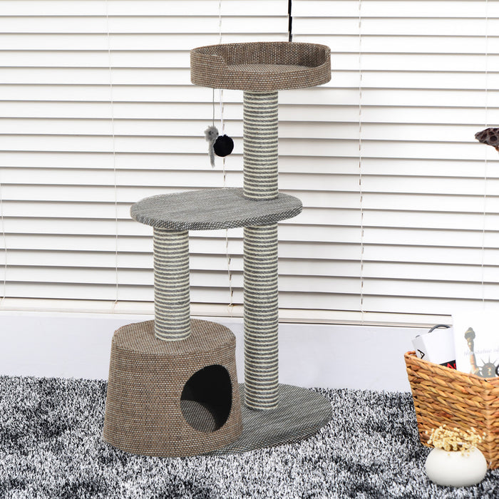 Pawhut Scratching Cat Tree Post Climbing Kitten Pets Kitty Furniture With Toy, Brown