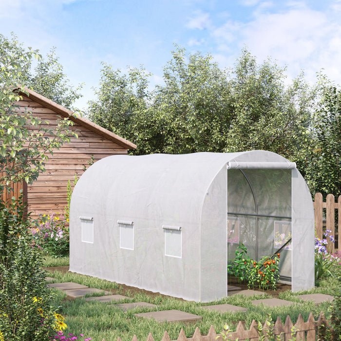 Outsunny 11.5x6.6x6.6ft Walk-in Tunnel Greenhouse Portable Garden Plant Growing Warm House With Door And Ventilation Window White