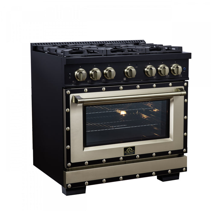 Forno Ambassador 36\" Dual Fuel Range in Black, 6 Sealed Burners, 5.2 cu.ft. Oven - FFSGS6199-36CPBLK