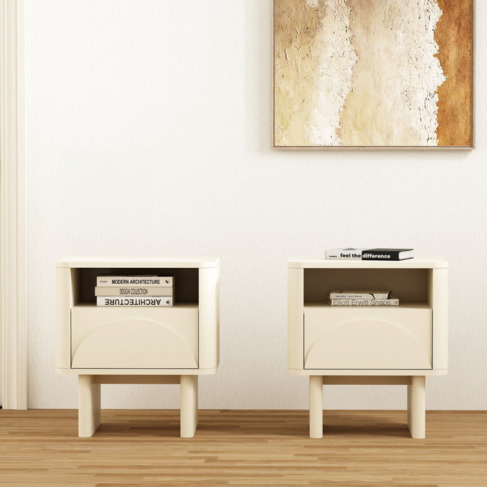 Ella Modern 20\" Nightstand in Cream (1-Drawer) - Set of 2