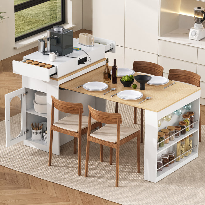 Logan Extendable Dining Table with Folding Top and Storage Drawers,White