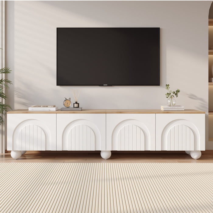 Nathan TV Stand with 4 Doors Large Storage,White
