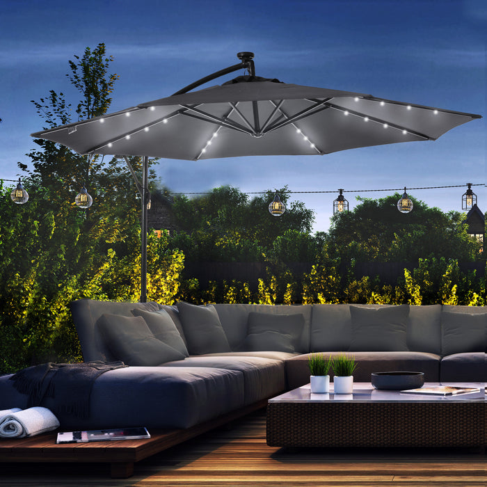 Outsunny 10ft Outdoor Cantilever Umbrella With Solar Lights Dark Gray