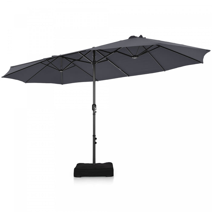 Costway 15FT Double-Sided Twin Patio Umbrella Sun Shade Outdoor Crank Market Base Grey