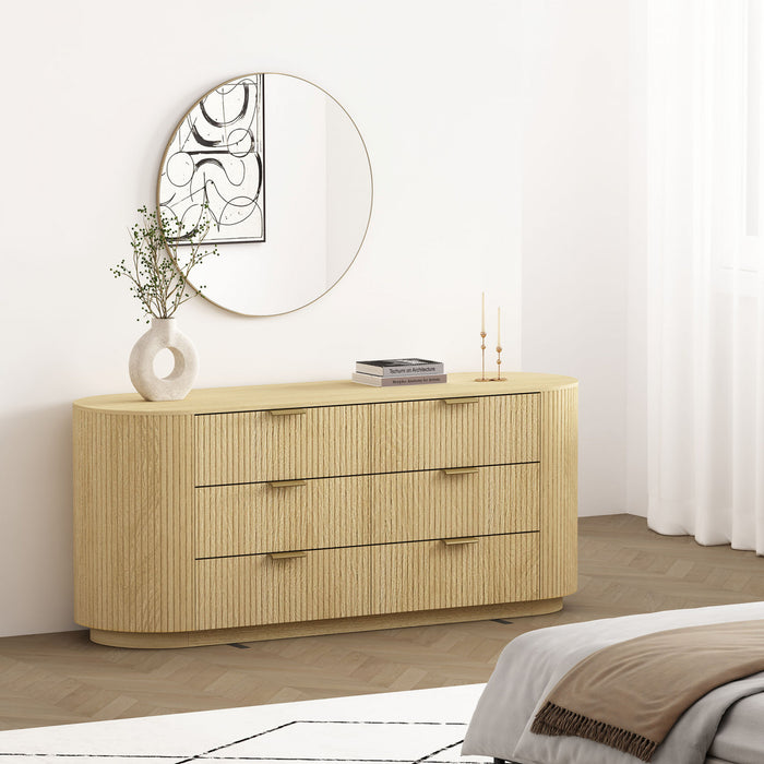 Olivia Manhattan Modern 71\" Dresser in Natural Oak (6-Drawer)